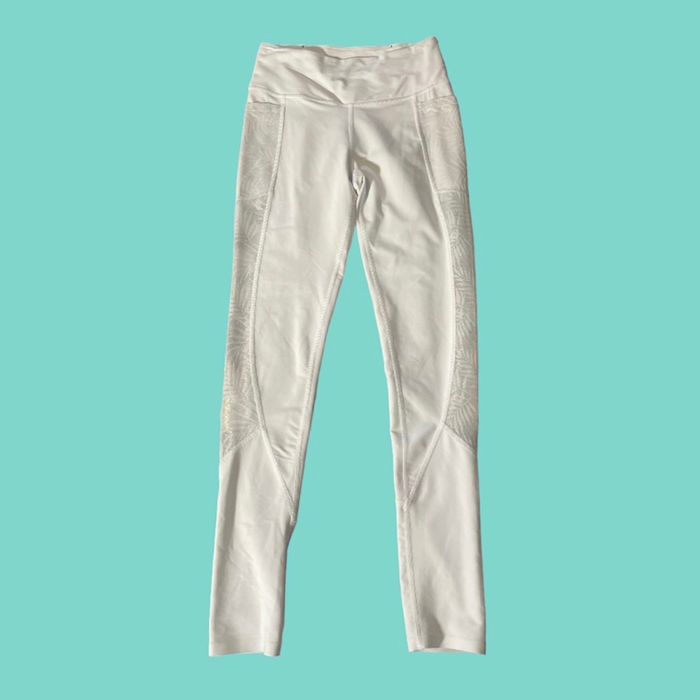 Victoria Sport White Leggings with Sparkly Palm Leaf Detailing